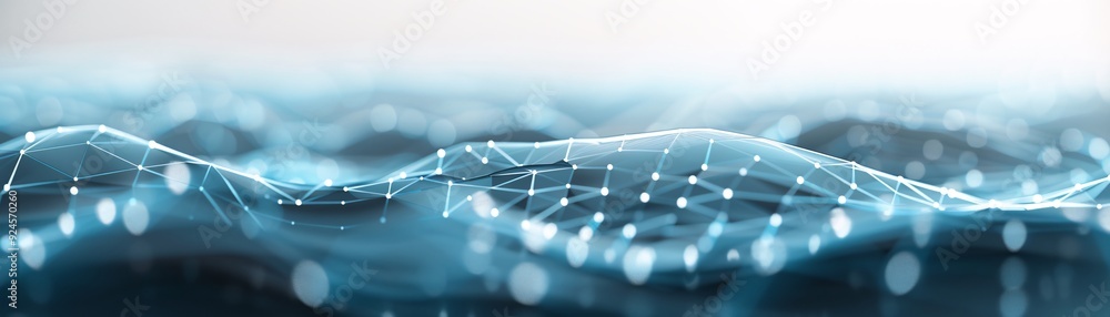 Poster a futuristic 3d landscape with interconnected nodes and lines, representing technology and connectiv