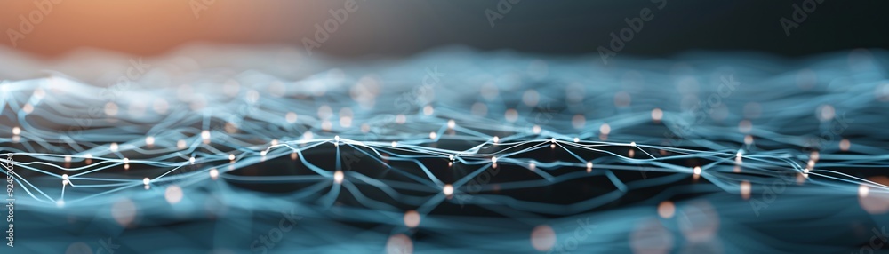 Poster a futuristic 3d landscape with interconnected nodes and lines, representing technology and connectiv
