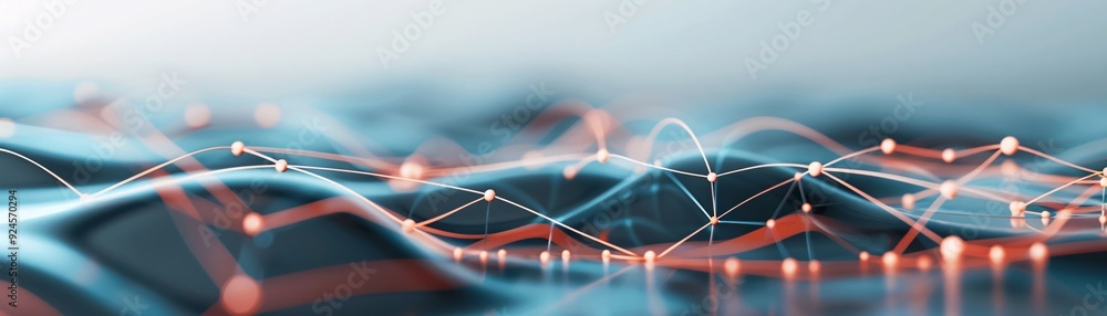 Poster a futuristic 3d landscape with interconnected nodes and lines, representing technology and connectiv