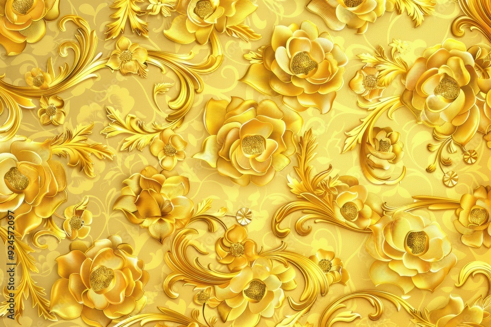 Wall mural a luxurious gold background with intricate floral patterns, creating a rich and opulent feel. ideal 