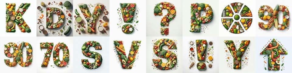 Healthy food Lettering Typeface. AI generated illustration