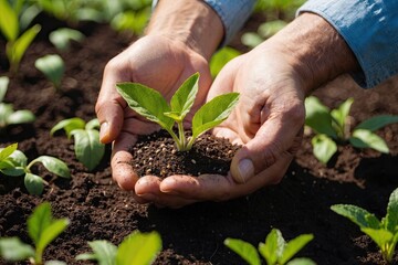 Human Hand Planting Seeds for a Sustainable Future in Nature
