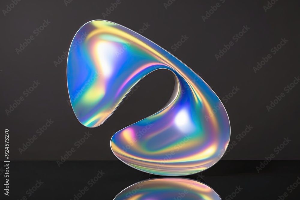 Poster iridescent abstract shape with refraction on dark background