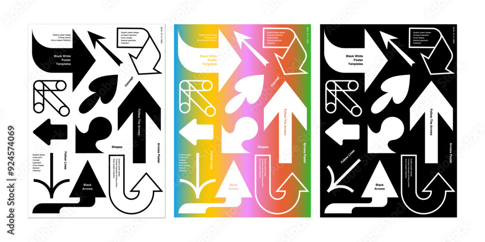 Poster arrow collection poster design template black white colorful gradient shape element custom pointer f