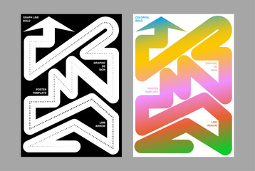 Bold line arrow gradient monotone poster set printing zigzag arrow up dot line cursor pointer direction flyer simple minimal modern style colorful background graphic design moving round cover front