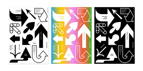 Arrow collection poster design template black white colorful gradient shape element custom pointer flat graphic simple minimal modern trendy style speed guide bold shapes cover flyer brochure