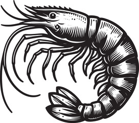 Shrimp Silhouette isolated on white background Minimalist crayfish vector shape