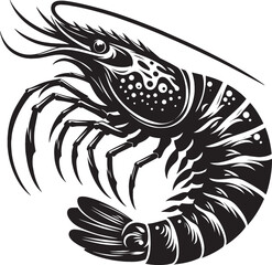 Shrimp Silhouette isolated on white background Minimalist crayfish vector shape