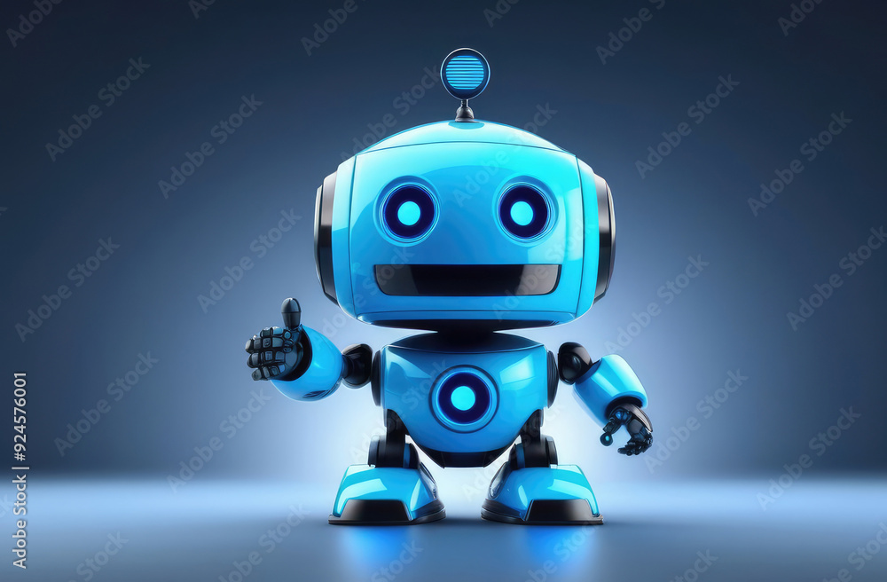 Poster ai assistant, future technologies. futuristic android robot made of metal on solid grey background