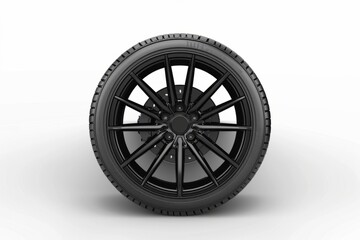 Fototapeta premium Sleek black alloy wheel with modern design. High-quality automotive part for cars. Minimalist style suitable for various vehicles. Perfect for stock images and ads. Generative AI