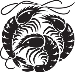 Shrimp Silhouette isolated on white background Minimalist crayfish vector shape