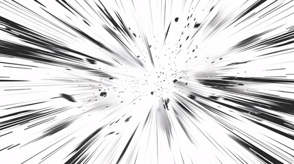Obraz premium Illustration of abstract comic motion elements with manga-style speed lines, action burst, and explosive effect on a white background.