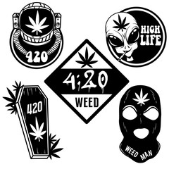 Fototapeta premium Weed 420 Bundle | Alien Highlife | Kush Life | Marijuana Leaf | Weed Life | Extraterrestrial Weed | Cannabis | Smoking Blunt | Original Illustration | Vector and Clipart | Cutfile and Stencil