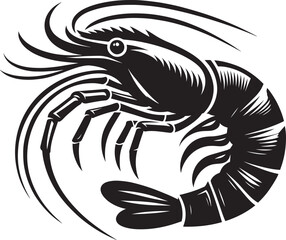 Shrimp Silhouette isolated on white background Minimalist crayfish vector shape