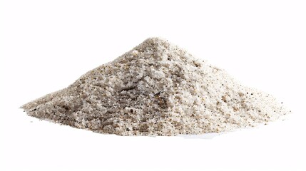 A mound of isolated silica sand seen from the side on a white background.
