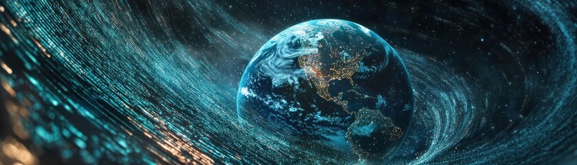 Obraz premium Earth Encased in a Blue Digital Vortex