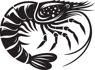 Shrimp Silhouette isolated on white background Minimalist crayfish vector shape
