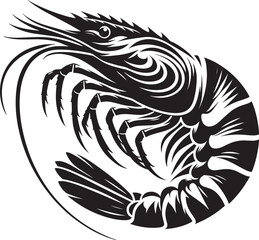 Shrimp Silhouette isolated on white background Minimalist crayfish vector shape