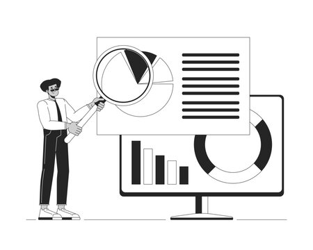 man analyzing data with magnifying glass clip art preview