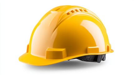 Single yellow protective helmet isolated on a white background