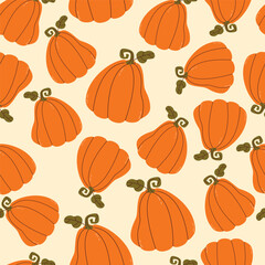 Autumn seamless pattern with mushrooms, autumn leaves, pumpkins and branches seamless pattern vector. Autumn themes, Halloween, Thanksgiving design elements, flat