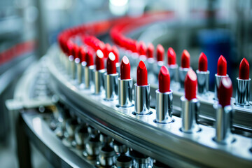 Fototapeta premium The production line of lipstick in the cosmetics factory 