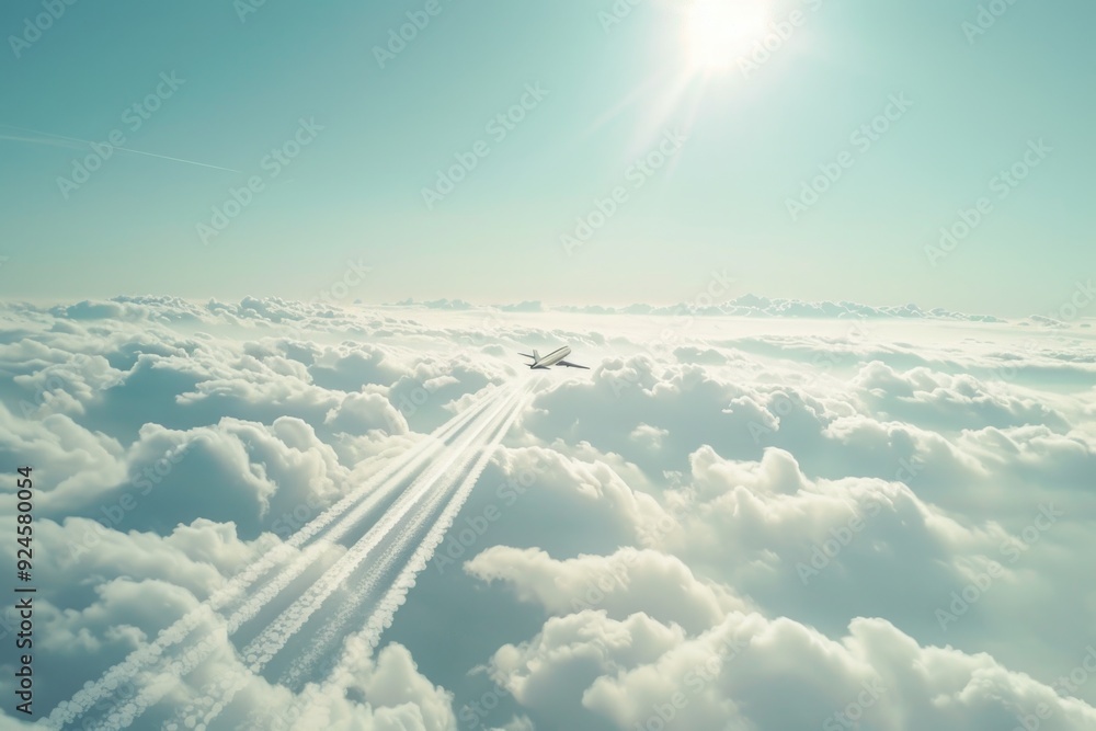 Aufkleber two airplanes flying high in the sky with fluffy white clouds below