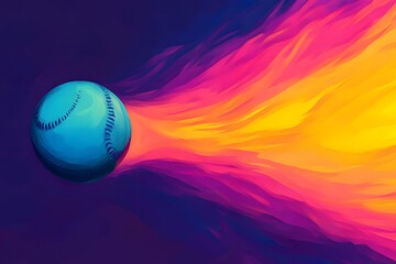 A baseball is flying through a colorful fire