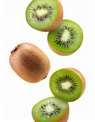 Fototapeta premium Isolated Falling Kiwi with Full Depth of Field on White Background