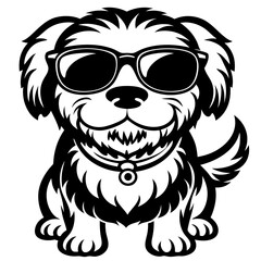 cute dog wearing sunglasses vector,dog silhouette