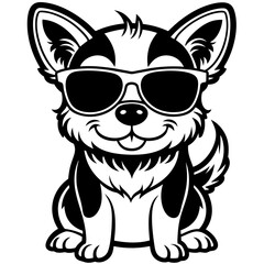 cute dog wearing sunglasses vector,dog silhouette