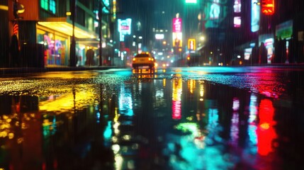 Neon Reflections in the Rain