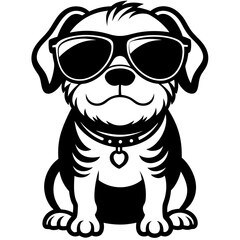 cute dog wearing sunglasses vector,dog silhouette