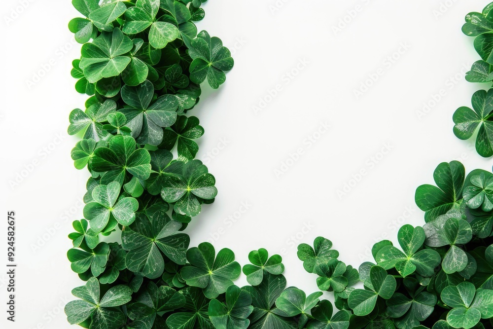 Poster A decorative frame made from intertwined green leaves on a white surface, suitable for use as a design element or symbol in various contexts