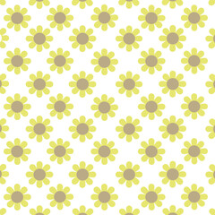Daisy Collection of cute round yellow daisies. Simple design. Vector graphics. Fabric pattern design. White decorative background.