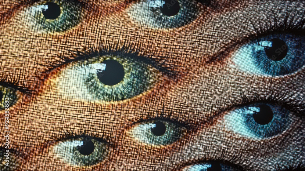 Aufkleber digital grid of watching eyes: ai-powered gaze recognition technology abstract pattern