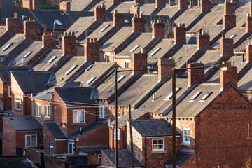 Parallel rows of traditional colliery houses in Durham city.