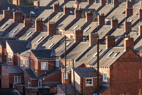 Parallel rows of traditional colliery houses in Durham city.