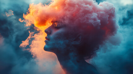 Surreal Dreamlike Concept of Man with Pink Cloud Instead of Head, Abstract Brain and Dreaming Mind Representation, Imaginative and Ethereal Mood, Fantasy and Imagination, Enigmatic and Creative