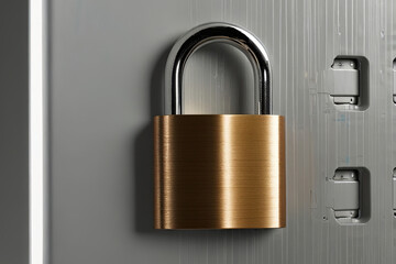 Fototapeta premium Digital padlock in front of a laptop, symbolizing cybersecurity and data protection