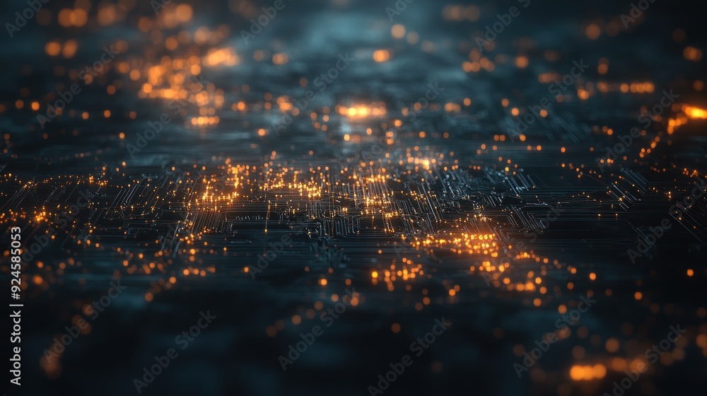 Poster Abstract Circuit Board with Glowing Points of Light