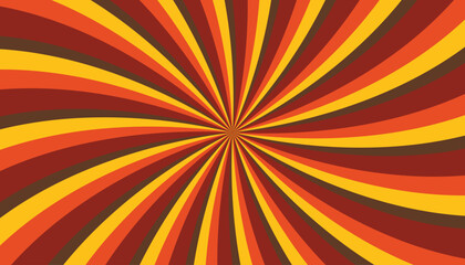 Abstract retro groovy colorful sunburst pattern striped twirl twisted 70s vintage background texture. Spiral radial vector in trendy retro psychedelic style illustration. Flower Child color palettes