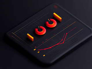 Annual financial analysis, glowing data points on line charts, 3D illustration