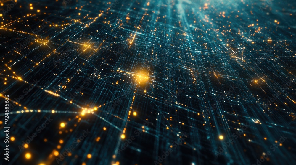 Poster abstract top view of a digital network grid, with ample copy space on the left.