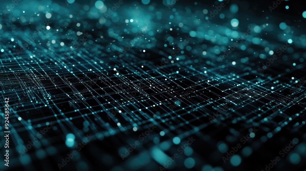 Poster abstract top view of a digital network grid, with ample copy space on the left.