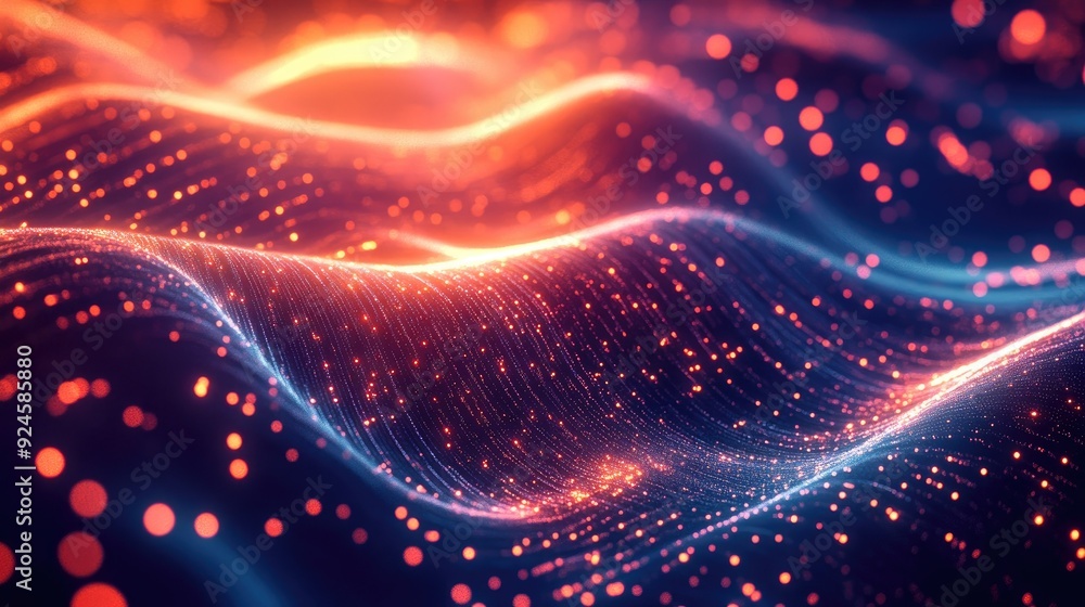 Poster abstract top view of glowing data streams with plenty of copy space on the left.