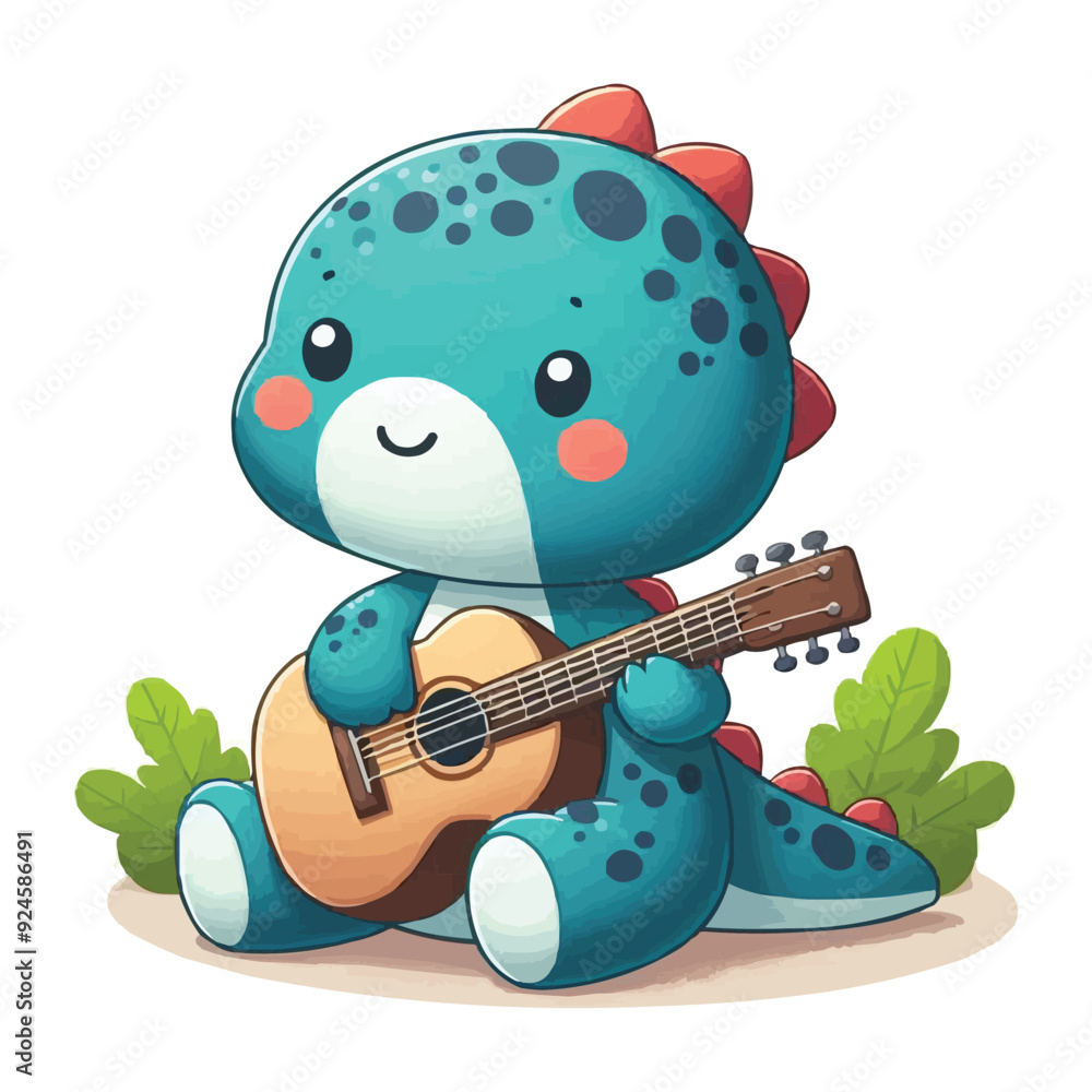 Wall mural cute dinosaur playing guitar vector illustration