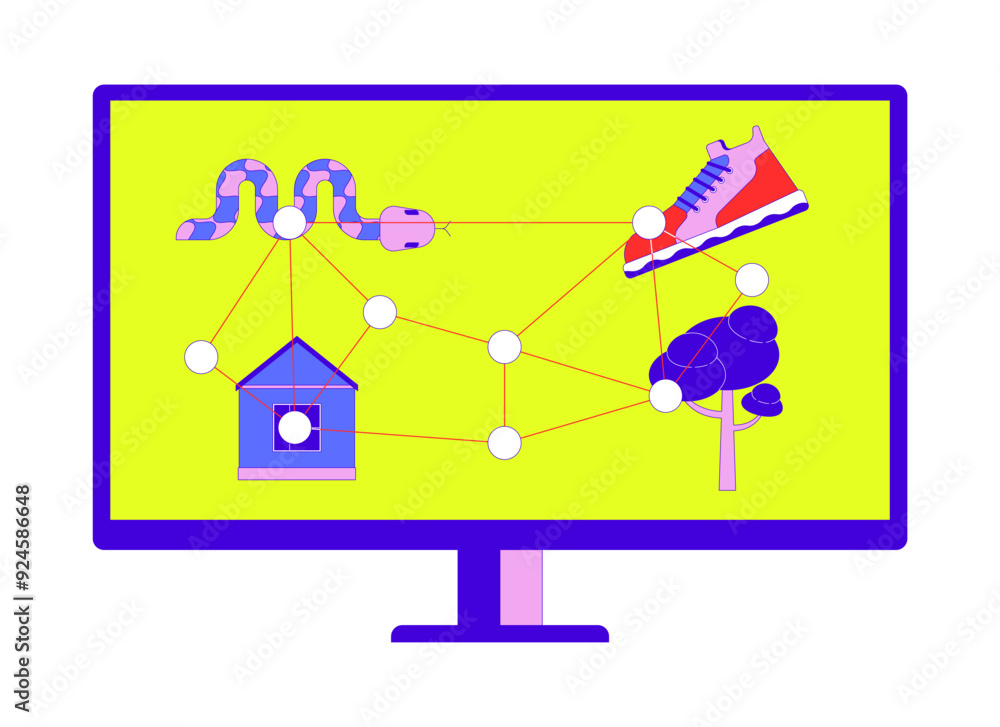 Poster Computer screen-based eye tracking cartoon flat illustration. Visual response to stimuli displayed on monitor 2D object isolated on white background. Eyetracking task scene vector color image