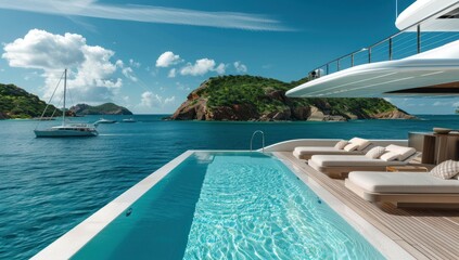 Fototapeta premium Luxury Yacht Pool Overlooking Tropical Islands