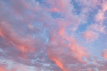Pretty pink clouds against a blue sky at sunset